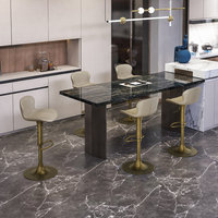 [Peau de vache italienne de qualité supérieure] Tabouret de bar haut de gamme en cuir véritable avec structure en acier inoxydable, rotatif et réglable, luxueux pour usage domestique