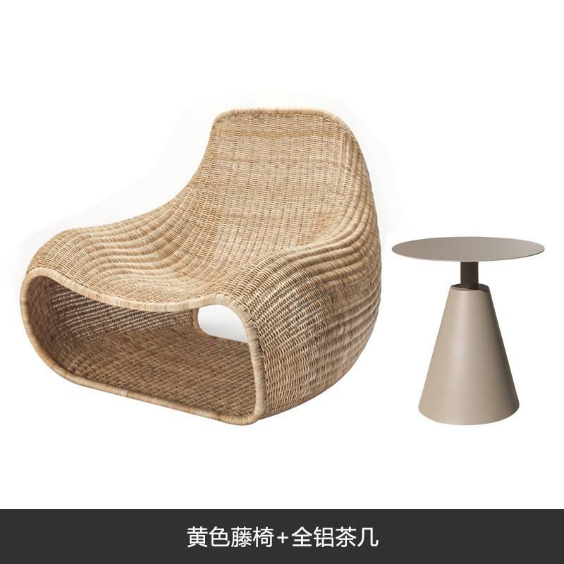 Chaise en rotin jaune + table basse tout aluminium