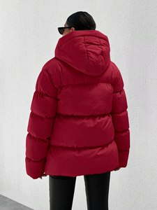<span class=keywords><strong>Canada</strong></span> France Manteau réversible en duvet d'oie pour <span class=keywords><strong>femme</strong></span> Élégant rouge matelassé Fermeture éclair Extérieur tricoté manches fendues Saison d'<span class=keywords><strong>hiver</strong></span> - Product Image 2