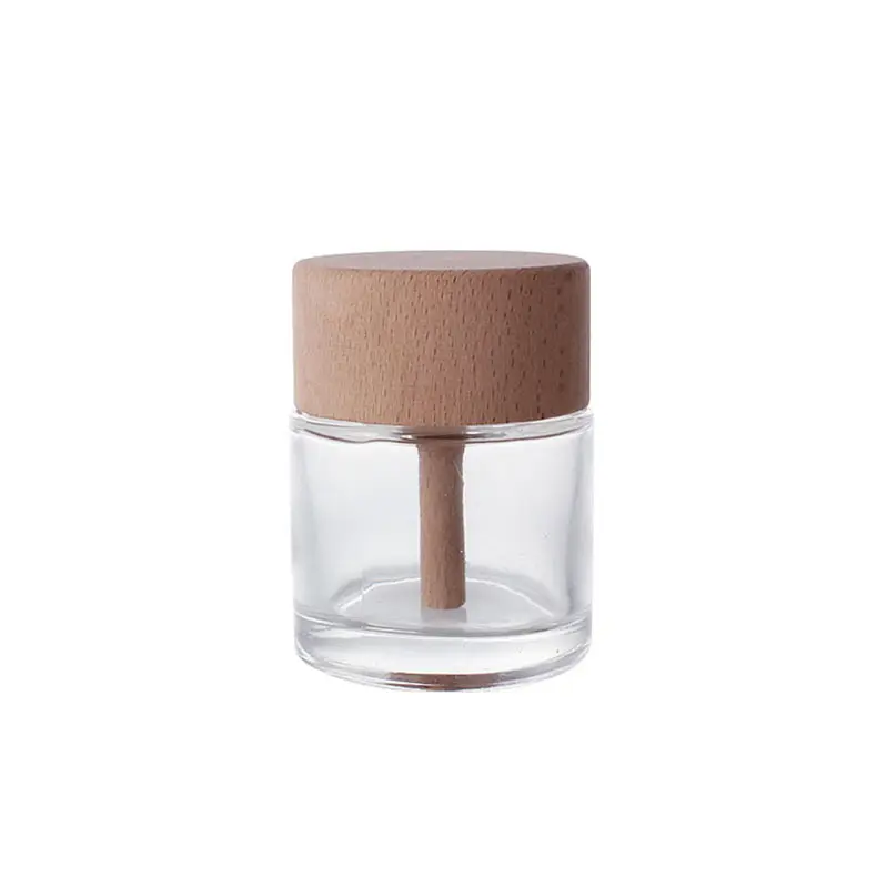 50ML Empty Round Shape Diffuser Bottle Wood Lid Car Perfume Refill Bottles Car Air Freshener Bottles