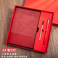 Ensemble cadeau de luxe personnalisable en cuir PU rouge : carnet, thermos, stylo promotionnel, bouteille d'eau et journal – Vente en gros