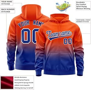 Sudadera con capucha y cremallera completa con sublimación personalizada en degradado, para hombre, ropa de equipo, impresión 3D, naranja y azul, efecto ombré, fabricante OEM - Product Image 3