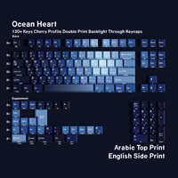 130 touches Ocean Heart PBT, profil Cherry, double injection, dégradé bleu translucide, multilingues