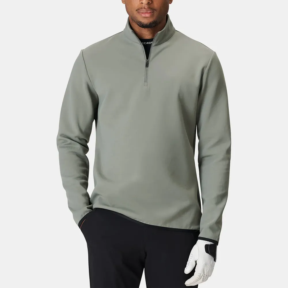 Pakaian Golf nilon spandeks 1/4 ritsleting UPF50 + sweter golf pria leher tiruan menyerap kelembaban Pullover ritsleting
