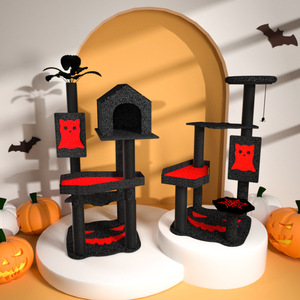 Cartone animato Halloween nero rosso <span class=keywords><strong>arancio</strong></span> E1 pannello di protezione ambientale in velluto di cotone <span class=keywords><strong>casa</strong></span> torre <span class=keywords><strong>dell</strong></span>'albero del gatto di Halloween - Product Image 1