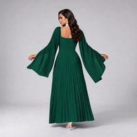 Robe longue plissée en mousseline élégante pour femme grande taille, col carré, manches longues, buste froncé, taille smockée, fermetures éclair, coupe trapèze, demoiselle d'honneur