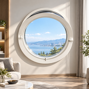 <span class=keywords><strong>Finestra</strong></span> a Battente Rotonda in Alluminio Effetto <span class=keywords><strong>Legno</strong></span>, <span class=keywords><strong>Finestra</strong></span> Circolare a Doppia Apertura con Griglie, Vetro Temperato Isolante per Villa - Product Image 3