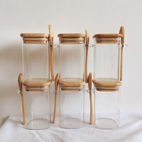 Ensemble de bocaux en verre pour le rangement de la cuisine, bocaux carrés en verre avec couvercle et cuillère en bambou, support élégant en bois pour ustensiles