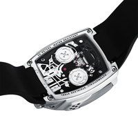 Montre mécanique sport pour homme, boîtier rectangulaire en acier inoxydable, bracelet en silicone, ODM OEM