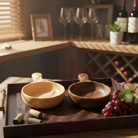 Bol en bois personnalisé de style coréen bol à salade de fruits d'acacia minimaliste avec longue poignée technique sculptée maintien durable de la maison