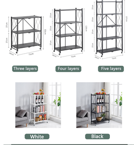 Estante Plegable de Cocina de 3/4/5 Niveles <span class=keywords><strong>para</strong></span> Almacenamiento en el Hogar, Organizador Plegable, Estantes Metálicos Telescópicos con Ruedas <span class=keywords><strong>para</strong></span> Sala de Estar - Product Image 4