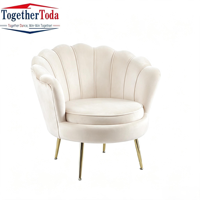 Fauteuil de loisirs moderne en velours, capitonné, durable et confortable, avec pieds en métal doré pour salon