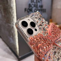 Coques de téléphone portable 3D nœud papillon de luxe faites à la main avec diamants pour iPhone 17 Pro Max 16 15 14 13 12 11 Xr Xs Max – Étui arrière Bling Bling