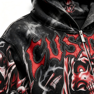 <span class=keywords><strong>Felpa</strong></span> con Cappuccio Grafica OEM in Cotone Pesante Stile Vintage Punk Rockstar con Zip per Uomo Personalizzabile - Product Image 4
