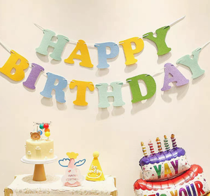 Bannière d'anniversaire en feutre couleur macaron DAMAI, guirlande décorative populaire pour fête, fournitures pour 1er anniversaire et accessoires de photomaton - Product Image 1