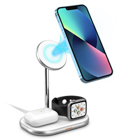 Station de charge sans fil 3-en-1 rapide 20W avec support magnétique pour téléphone et écouteurs, port Type-C