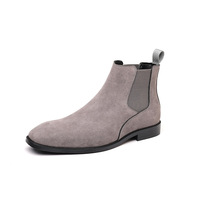 Sepatu Chelsea Kulit Suede Sapi Asli, Sepatu Ankle Boots Slip On dengan Sisi Elastis dan Tarikan, Sol Hitam, Sepatu Kulit Suede Kasual