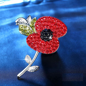 Bros Pin Bunga Poppy Berhiaskan Batu Rhinestone untuk Hari Peringatan, Souvenir Festival Peringatan - Product Image 3