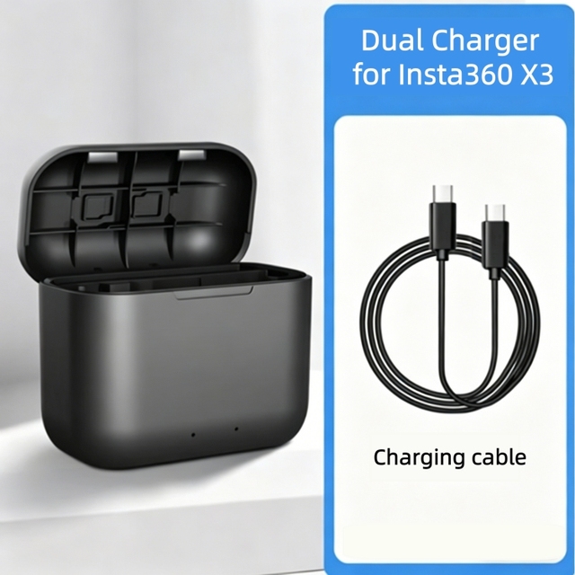 Dual Battery Charger for Insta360 X3 - Fast Charging Dock for IS360X3B Batteries, Type-C Input, Portable Travel Charger Hub