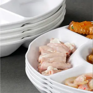 Оптовая продажа, белая разделенная пластиковая обеденная тарелка Dim Sum, небьющиеся меламиновые тарелки с 5 отделениями