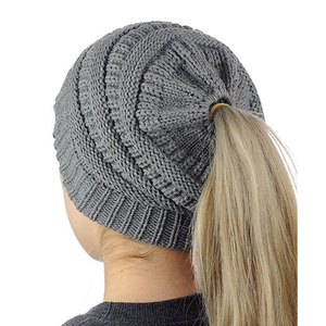 Gorro con cola de <span class=keywords><strong>caballo</strong></span> para mujer, gorro con cola de <span class=keywords><strong>caballo</strong></span>, tejido con Cable <span class=keywords><strong>el</strong></span>ástico suave, moño alto desordenado - Product Image 4