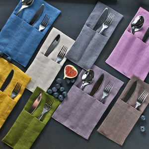 Sac à pique-nique en coton et lin avec porte-fourchette en lin, emballage pour couverts de déjeuner, idéal pour mariage et camping - Product Image 1