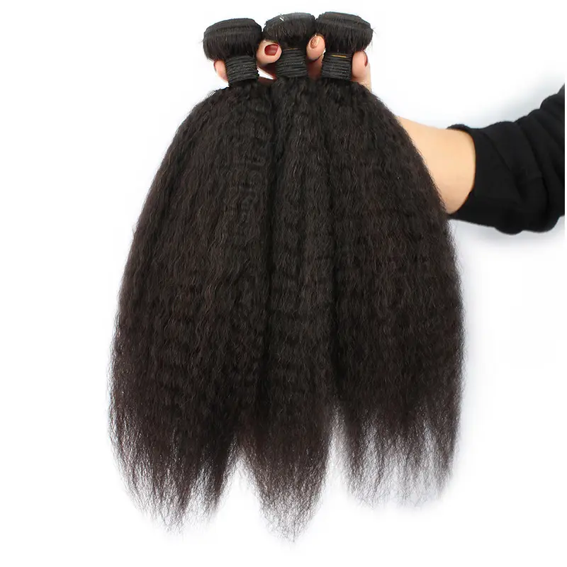 Top quality bulk 12a indian permed tissage light yaki cheveux yaky human hair weave bundle extension weft kinky straight