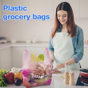 Plastic Shopping <b>Bags</b> 11x6x21 Inch With Handles Thank You Design Colorful Bulk Grocery T-Shirt <b>Bags</b> Medium Size - Product Image 4