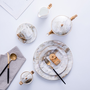 PITO Elegante Set di Tazza e Piattino, Design di Lusso in Marmo, Porcellana Bone China 220CC, Tazza <span class=keywords><strong>da</strong></span> Caffè in Ceramica - Product Image 2