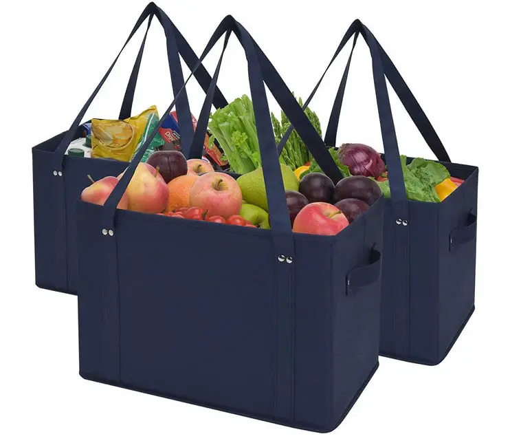 Large Water Resistant Collapsible Heavy Duty Tote Bags Reusable Grocery Bags for Shopping Picnic