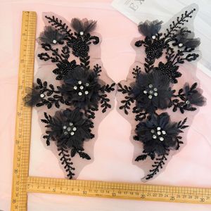 गैंडे के साथ रिल काले 3 डी पुष्प फीता, शादी की पोशाक के लिए हस्तनिर्मित फीता पैच, शाम का गाउन, ब्राइडल घूंघट डेको - Product Image 2