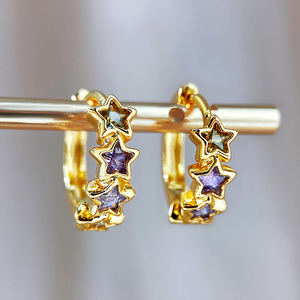 Pendientes de Aro Huggie con Forma de Estrella, Chapados en Oro de 18K, con Incrustaciones de Zirconia en Forma de Pentágono, Aros Pequeños para Mujer - Product Image 4