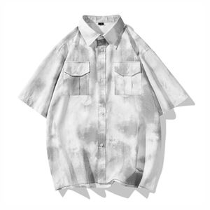 Customized logo <b>Ink</b> tie-dyed short-sleeved shirt men's summer fashion American cropped sleeve shirt handsome shorts T-shirt suit - Product Image 2