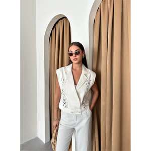 Chaleco de Gabardina para Mujer, Prenda Exterior 100% Poliéster con Detalles de Encaje, Estilo sin Mangas - Product Image 4