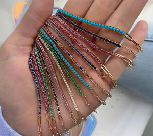 Ensemble de bijoux de mode plaqué or 18 carats Bracelets de chaîne à maillons en zircon coloré empilables pour bracelet bijoux à breloques - Product Image 3
