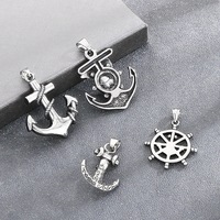 Collier Pendentif Ancrage Nautique Vintage en Acier Inoxydable pour Hommes, Bijoux Rétro Roue de Bateau et Crâne, Accessoires Cadeau en Gros