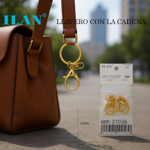 Portachiavi Ilan con catena 60 mm color oro per borsa e chiavi - Product Image 3