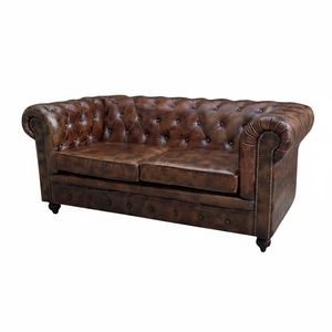 Mejor sala de estar Vintage 2 plazas marrón oscuro cojín Chesterfield cuero sofá Chesterfield restaurante sofá Vintage sofá 2024 - Product Image 1