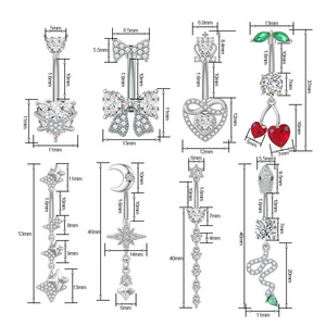 <span class=keywords><strong>Piercing</strong></span> Estetico per <span class=keywords><strong>Ombelico</strong></span> in Acciaio Inossidabile con Ciondoli a Forma di Ciliegia, <span class=keywords><strong>Serpente</strong></span>, Luna, Fiocco, Cuore, Stella e Zirconi, Gioielli per il Corpo da Donna per l'Estate e il Bikini - Product Image 2
