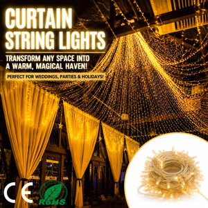 ไฟ LED แบบม่านกันน้ำ IP67 วัสดุ PVC ยางคุณภาพดี สีวอร์มไวท์ เหมาะสำหรับตกแต่งร้านอาหาร ห้างสรรพสินค้า ห้องนั่งเล่น บรรยากาศคริสต์มาสและวันหยุด - Product Image 1