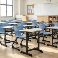 Offre Spéciale : Ensemble Bureau et Chaise pour Étudiant, Chaise en Plastique à Pieds en C à Trou Unique avec Plateau de Bureau Trapézoïdal et Panier à Livres