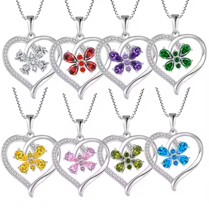 Kalung zirkonia kubik 925 perak murni wanita hati berbentuk pir zirkon warna-warni kupu-kupu liontin lucu - Product Image 6