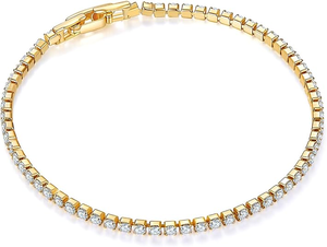 Bracelet tennis classique en or plaqué 14 carats avec zircone cubique de 3 mm pour femmes, taille 6,5 à 7,5 pouces, en laiton, moissanite pour les fêtes - Product Image 5