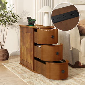 Mesa Auxiliar Moderna de Madera Maciza con Estación de Carga y Cajones, Altura Ajustable, No Requiere Ensamblaje - Product Image 1