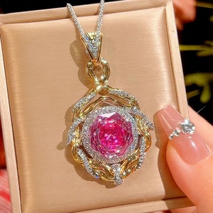 Retro Polished Eco-friendly Copper Jewelry Twist Bezel Setting Rose Cut Cubic Zirconia Pendant Necklace for Women Party Gift - Product Image 4