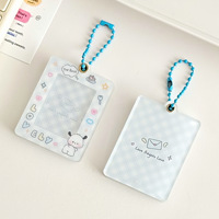 Porte-clés promotionnel en acrylique motif dessin animé, étui mignon en plastique transparent pour carte d'identité Kpop, support personnalisé en acrylique pour carte photo avec chaîne à billes et clochette