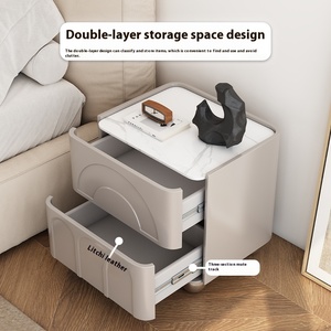 Table de <span class=keywords><strong>chevet</strong></span> en bois crème <span class=keywords><strong>scandinave</strong></span> 2025 avec rangement multifonctionnel Design de luxe moderne Installation complète sans lumière solide - Product Image 4