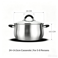Ensemble de casseroles en acier inoxydable, style américain, avec couvercles en verre, compatibles induction et gaz, sans revêtement, écologiques, lavables au lave-vaisselle