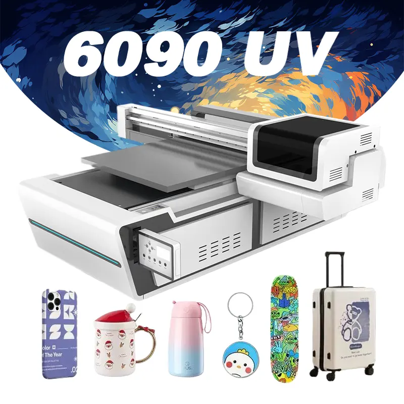 طابعة 6090 UV DTF مجموعة كاملة AB ماكينة طباعة الملصقات على الأشرطة لطابعة الهاتف الزجاج الزجاج المعدني 6090 UV الطابعة المسطحة