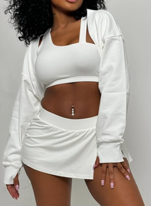 Spor salonu Mini Skort 2 parça Set kadın yaz özel LOGO pamuk kısa kollu gömlek ve Mini etek iki parçalı salon seti kadın giyim - Product Image 5